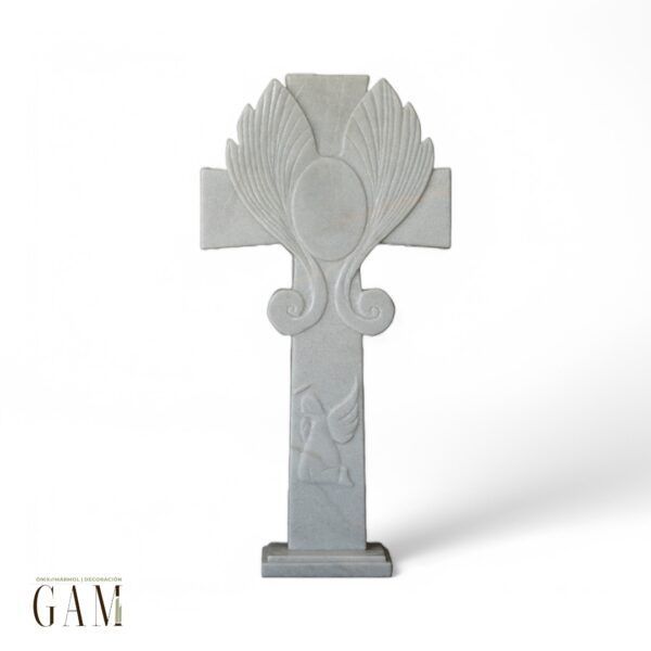 Cruz de mármol blanco diseño ala de angel