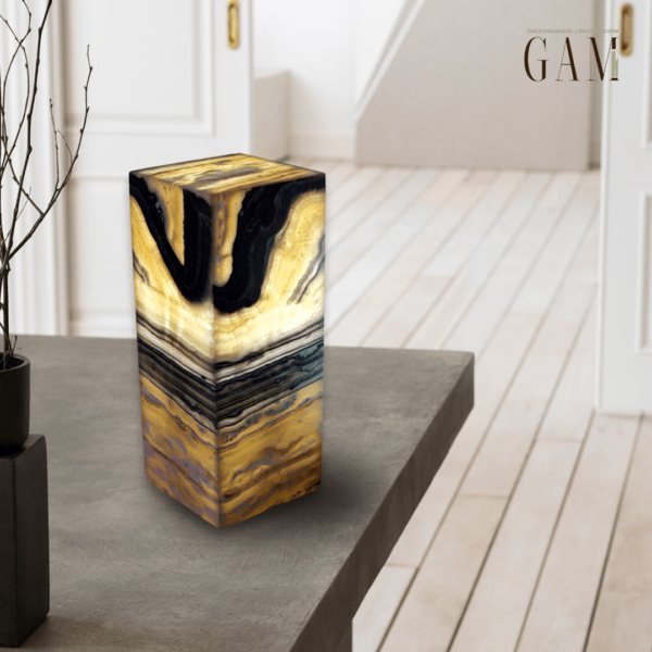 lampara de onix en forma rectangular color zebra