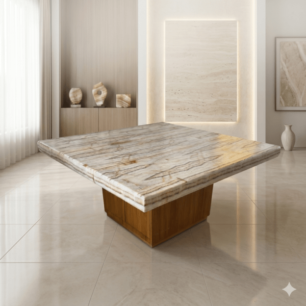 mesa de onix cuadrado. mesas de piedra natural de lujo